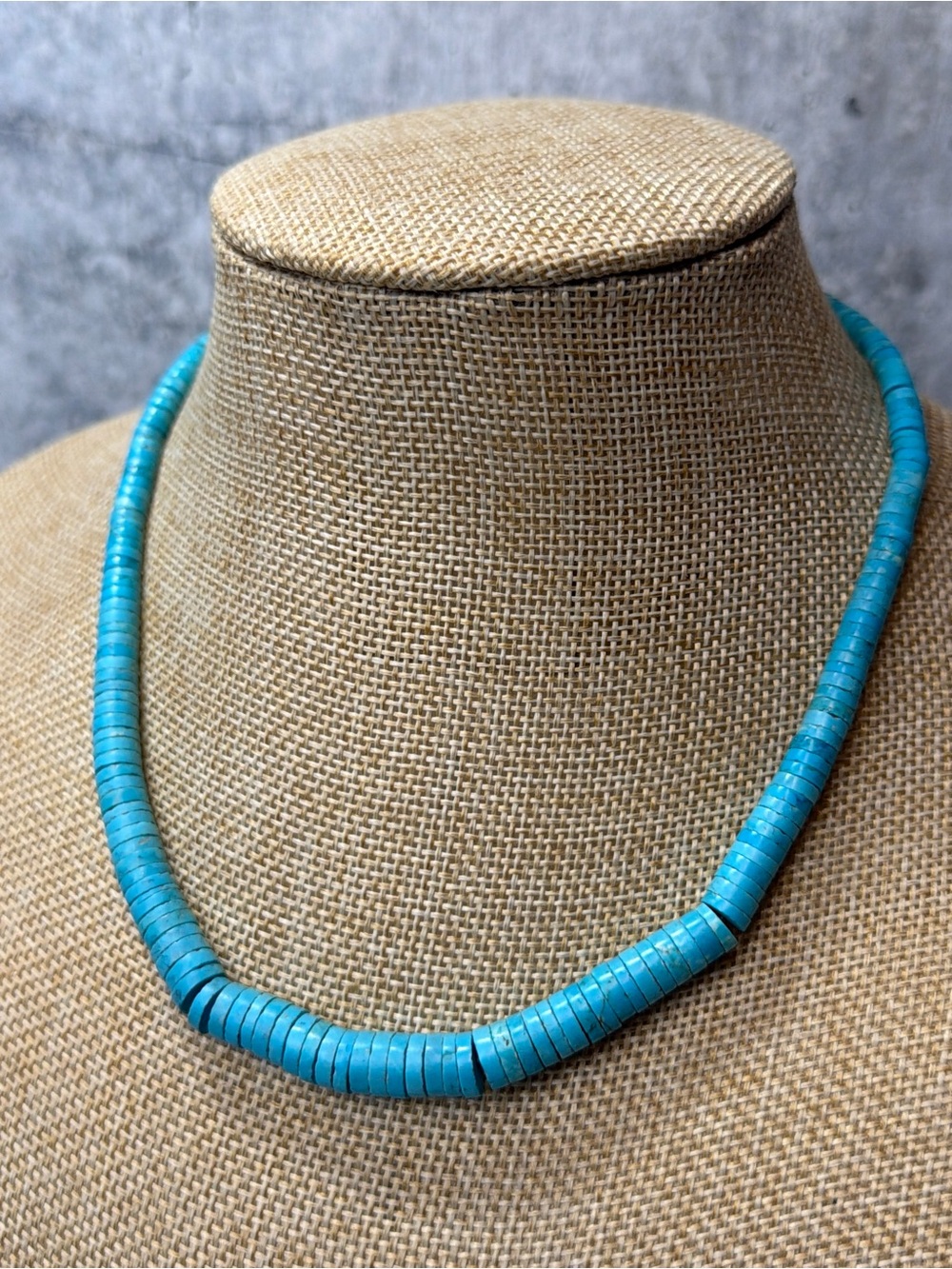 Vintage Turquoise Heishi Bead Necklace Robin’s Egg Blue Sterling Clasp
